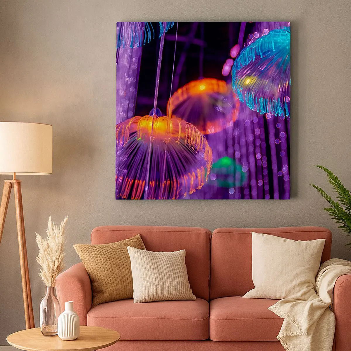 Lærredstryk - Billede på lærred - Lysende springvand - 30x30 cm