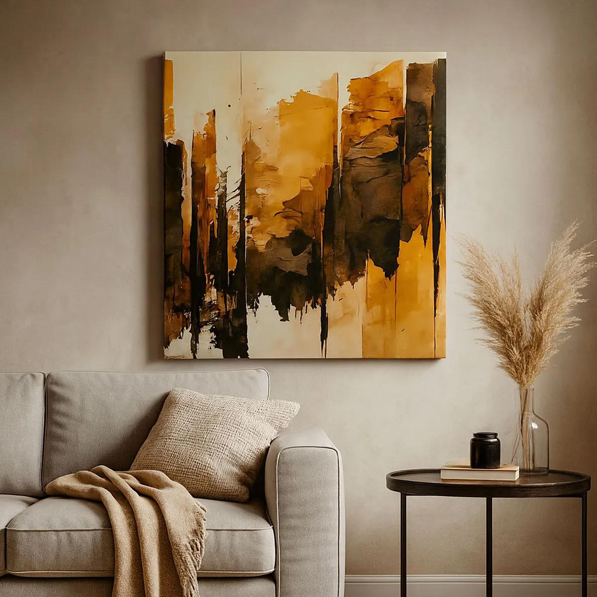 Quadro em tela - Harmonia de preto e dourado - 30x30 cm