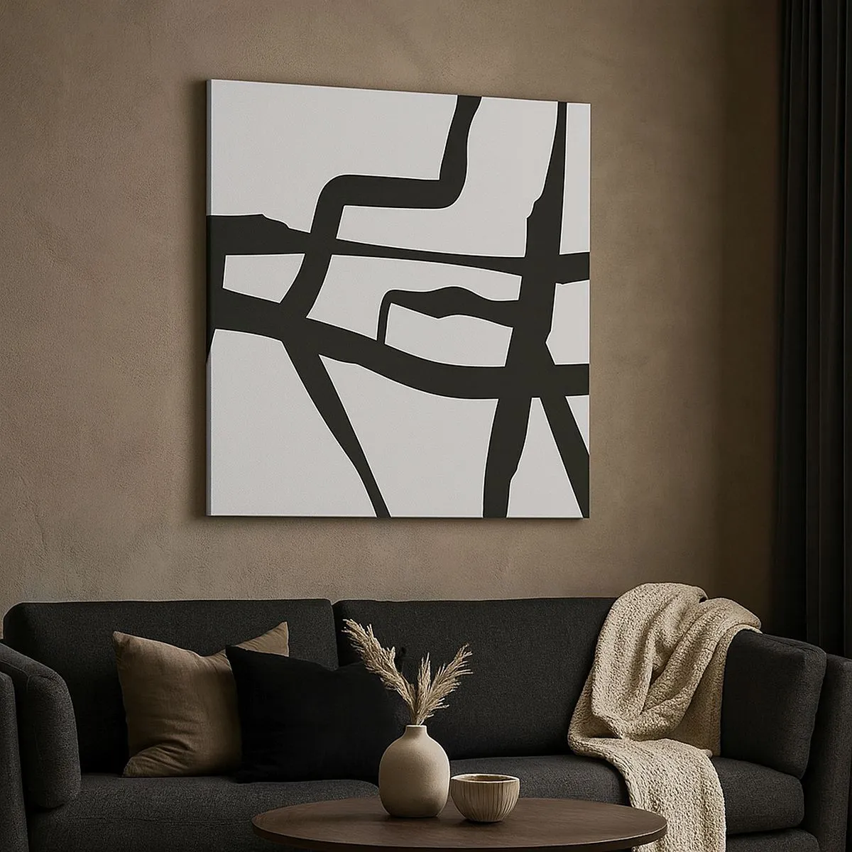 Lærredstryk - Billede på lærred - Sort og hvid konstruktion - 30x30 cm