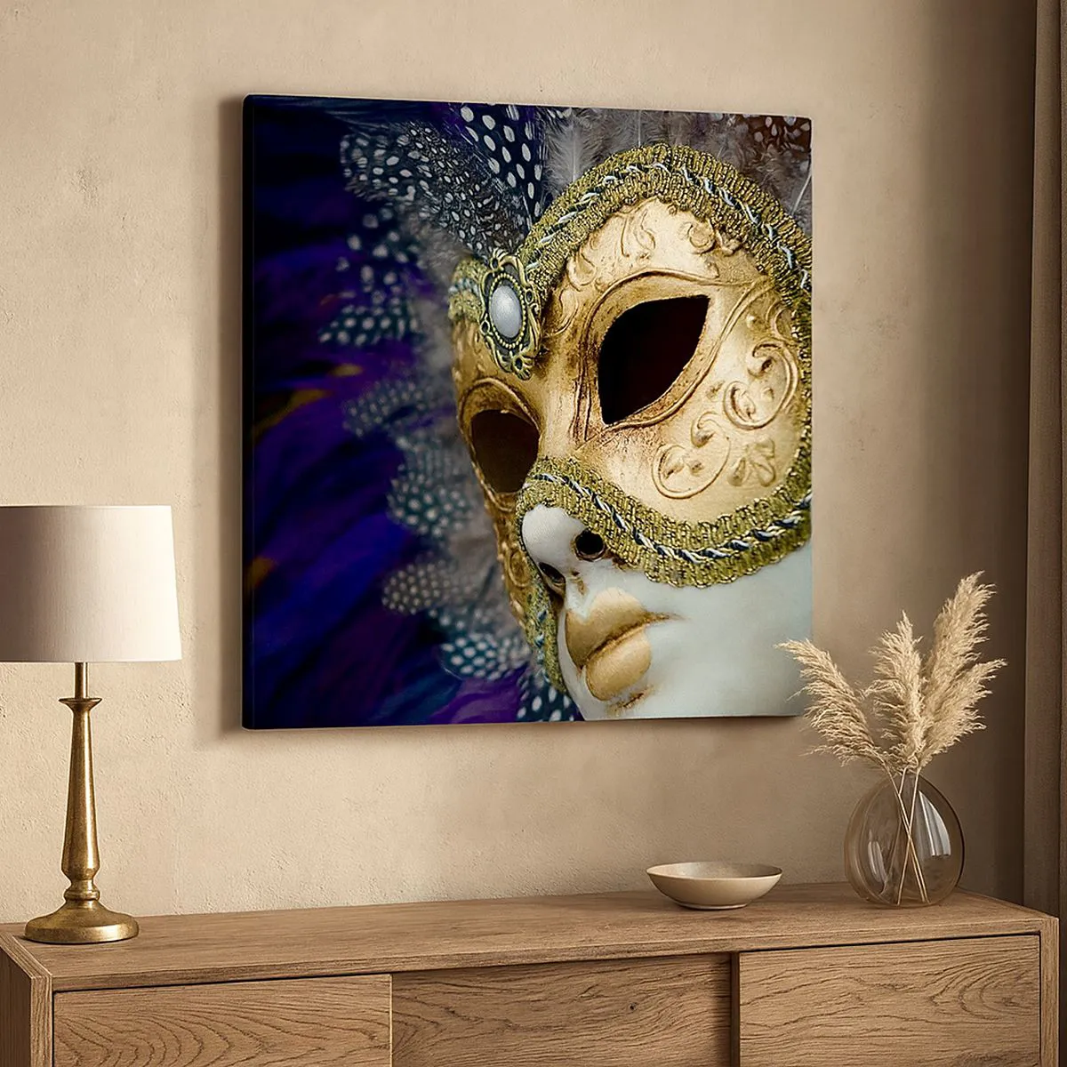 Lærredstryk - Billede på lærred - Venetiansk portræt i guld - 40x40 cm