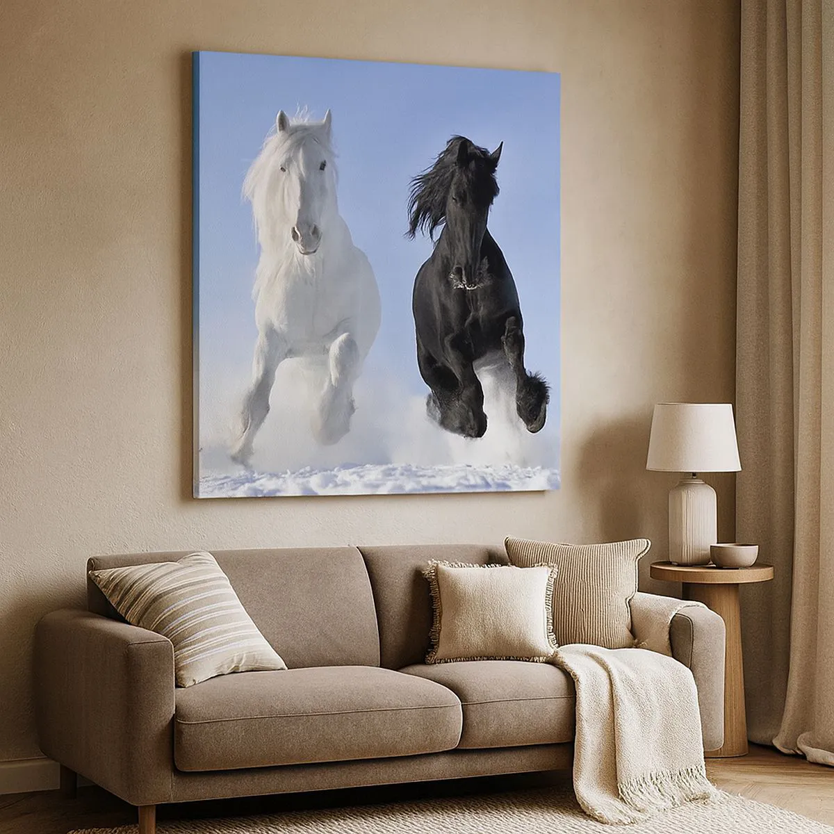 Schilderen op canvas - Zwart-wit galop - 30x30 cm