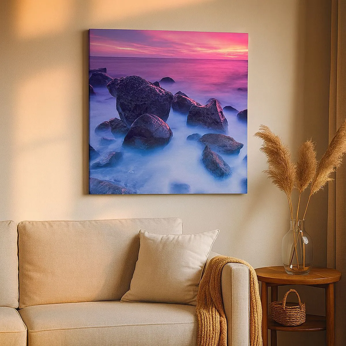 Lærredstryk - Billede på lærred - Fødsel i glimmer og tåge - 70x70 cm