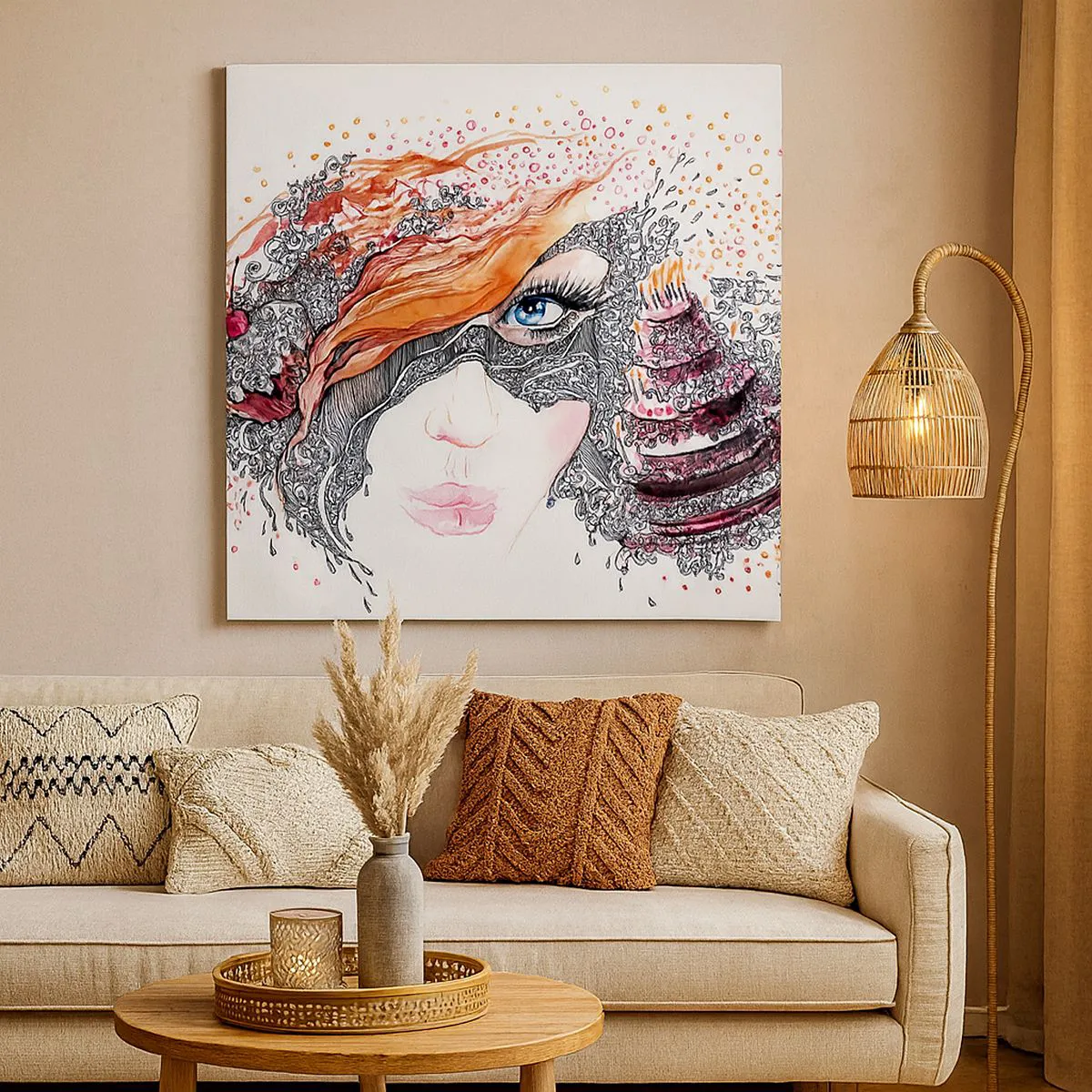 Canvastavla - Bild på duk - Med henne har vi högtid varje dag - 60x60 cm