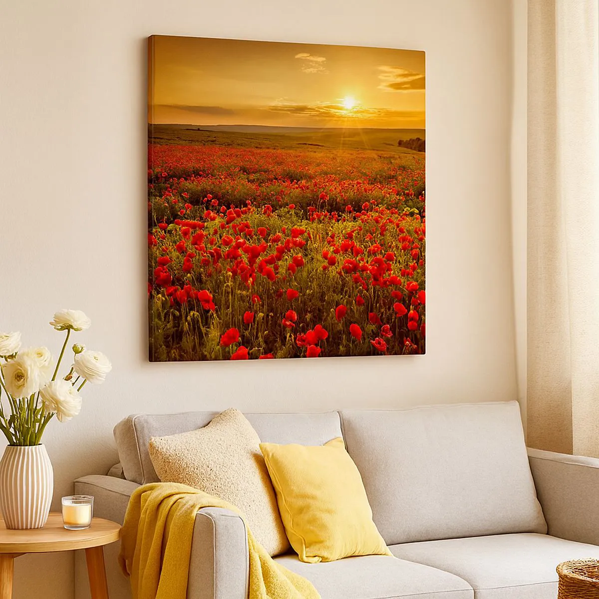 Canvastavla - Bild på duk - Bland brusande ängars vågor, bland blommornas flod - 40x40 cm