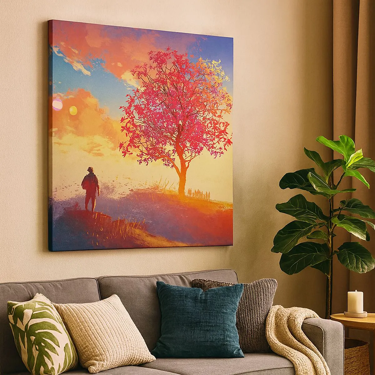 Lærredstryk - Billede på lærred - Pilgrim på bestemmelsesstedet - 50x50 cm