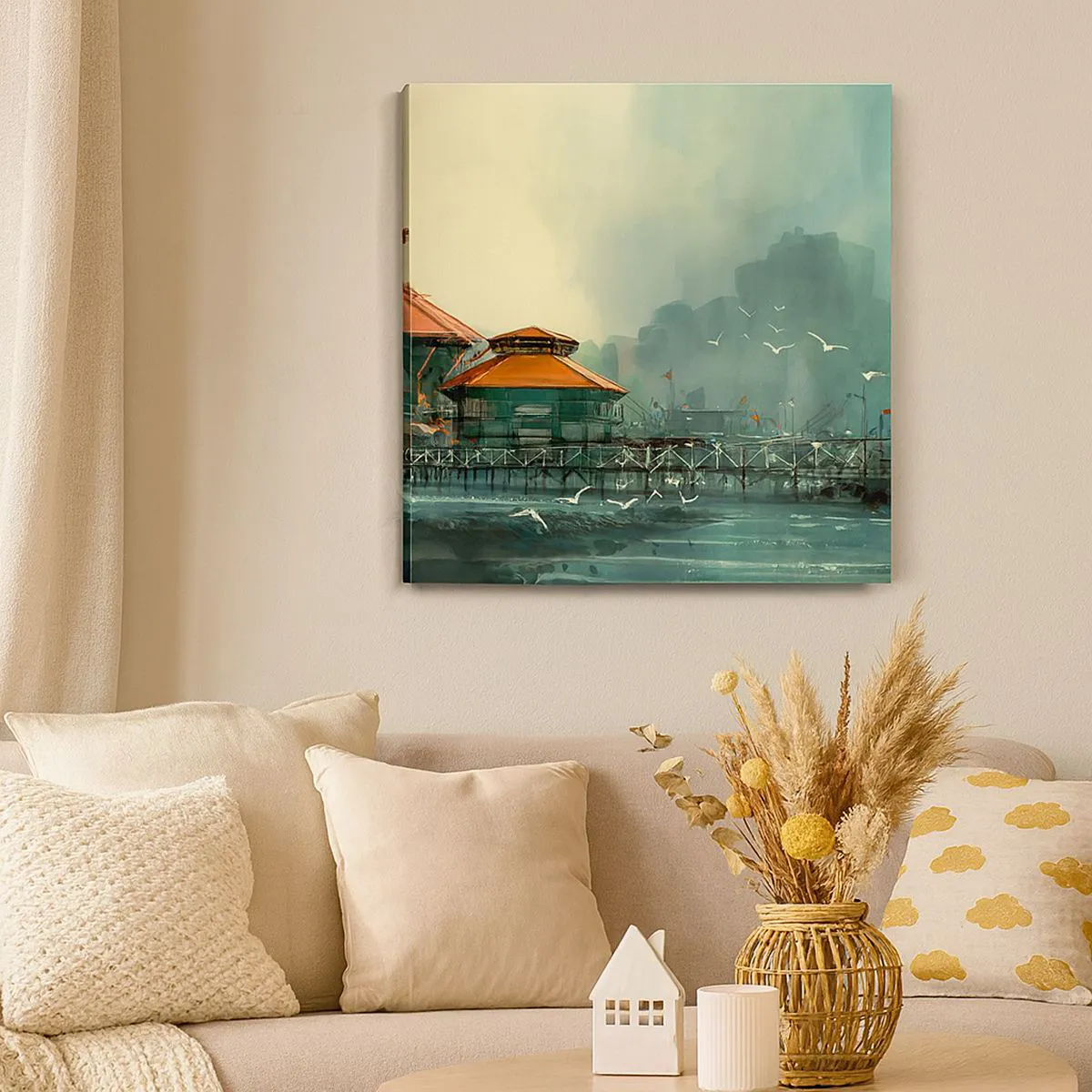 Quadro su tela - Stampe su Tela - Giornata di pioggia al porto - 30x30 cm