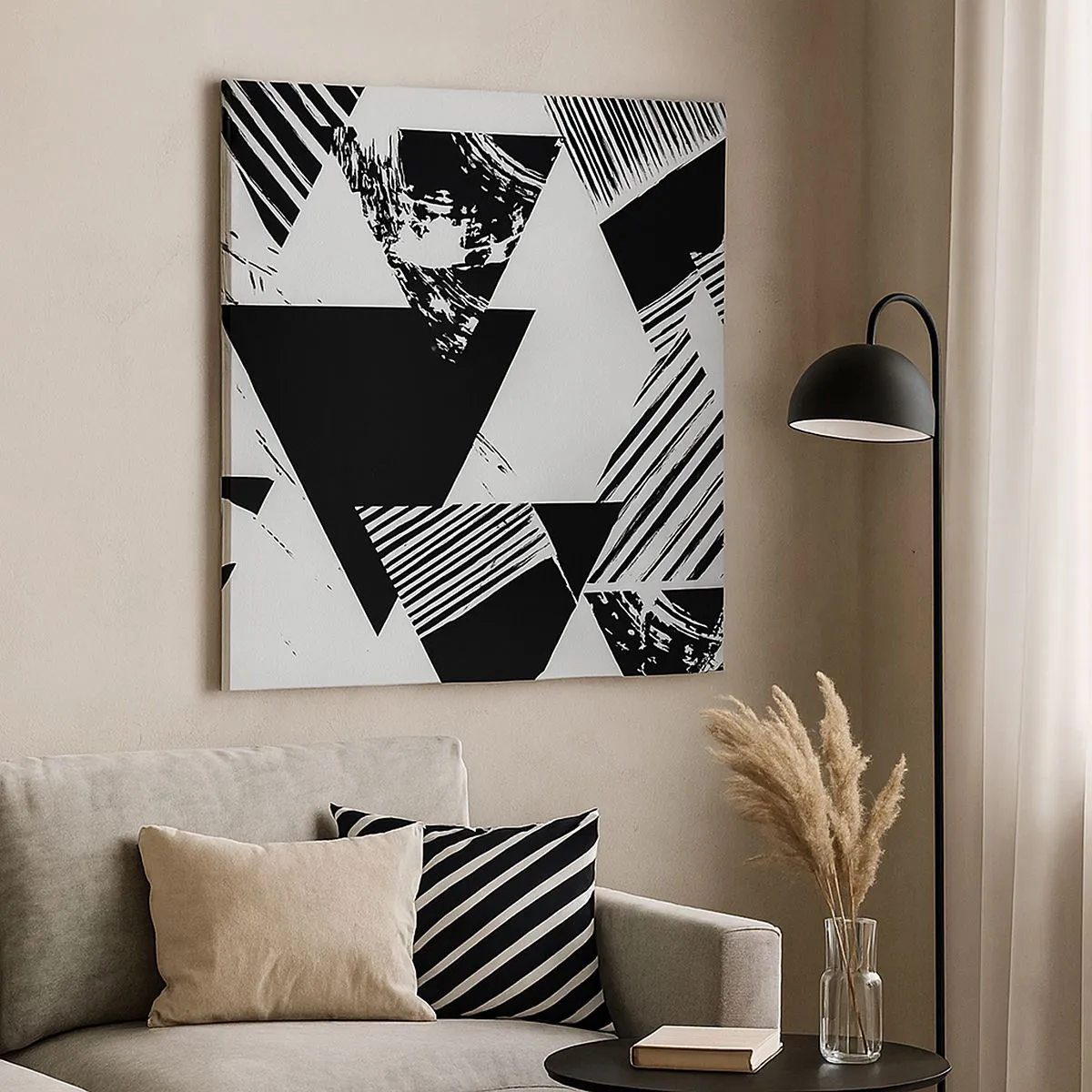 Quadro em tela - Chuva de triângulos - 30x30 cm