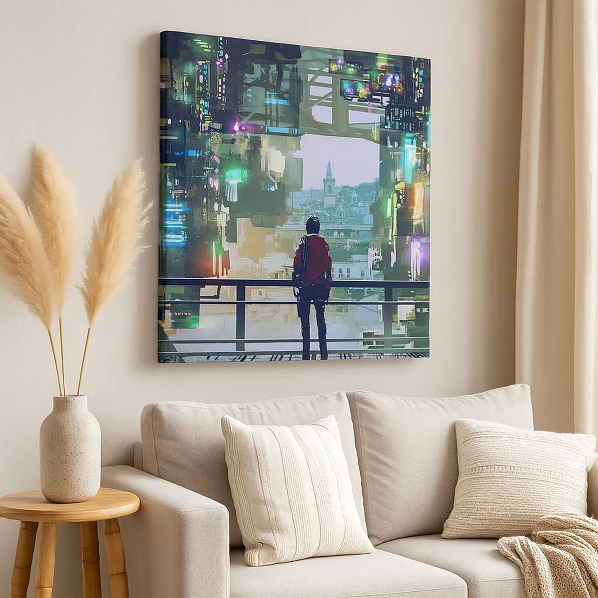 Lærredstryk - Billede på lærred - To verdener - 30x30 cm