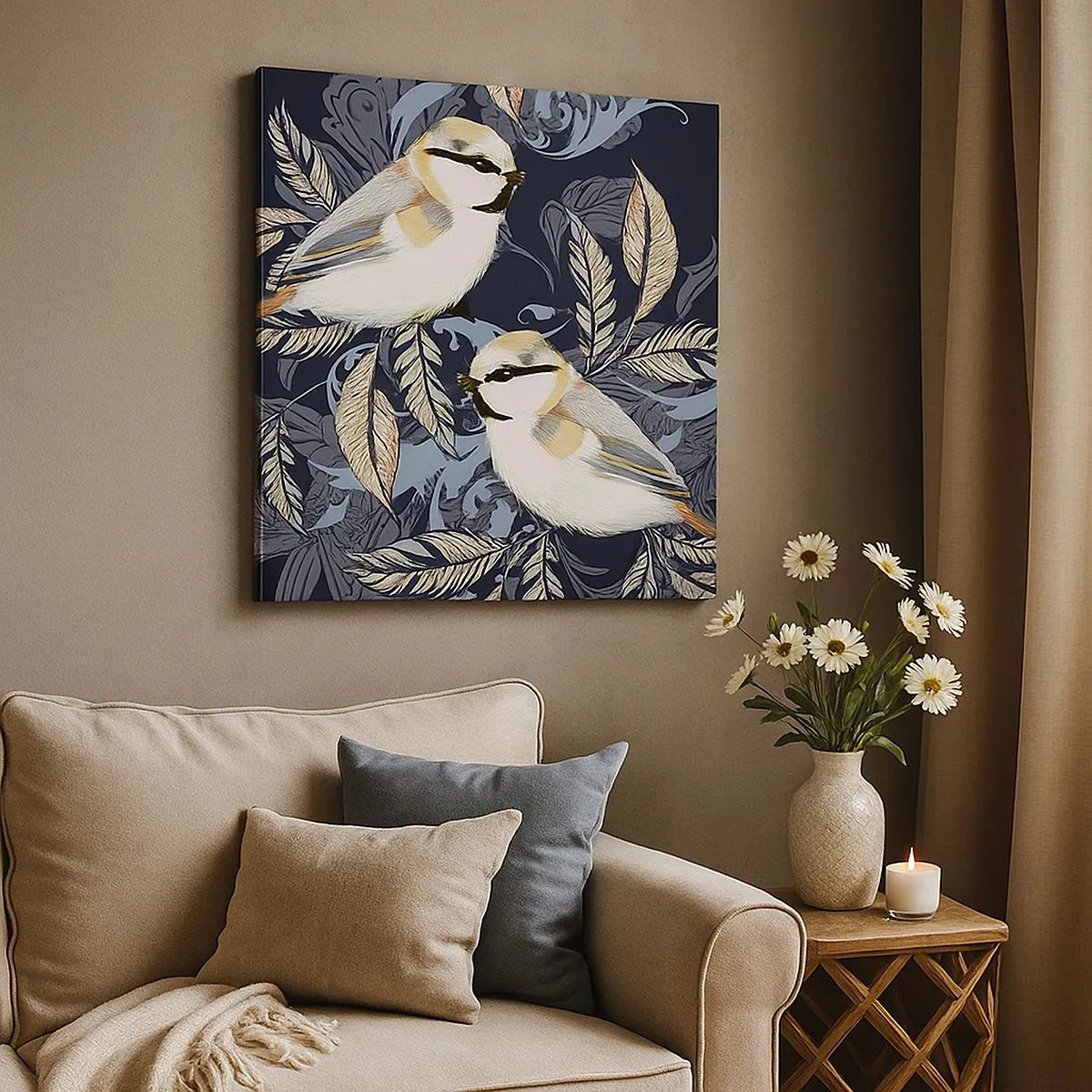 Vászonkép - Sárga-kék madárdal - 30x30 cm