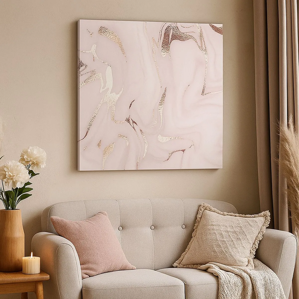 Impression sur toile - Image sur toile - Dans un châle rose - 70x70 cm