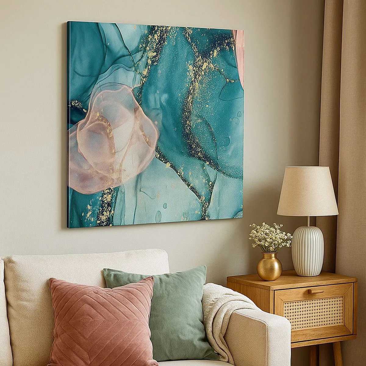 Obraz na plátne - Modré hodváb modré, ružový tyl - 60x60 cm