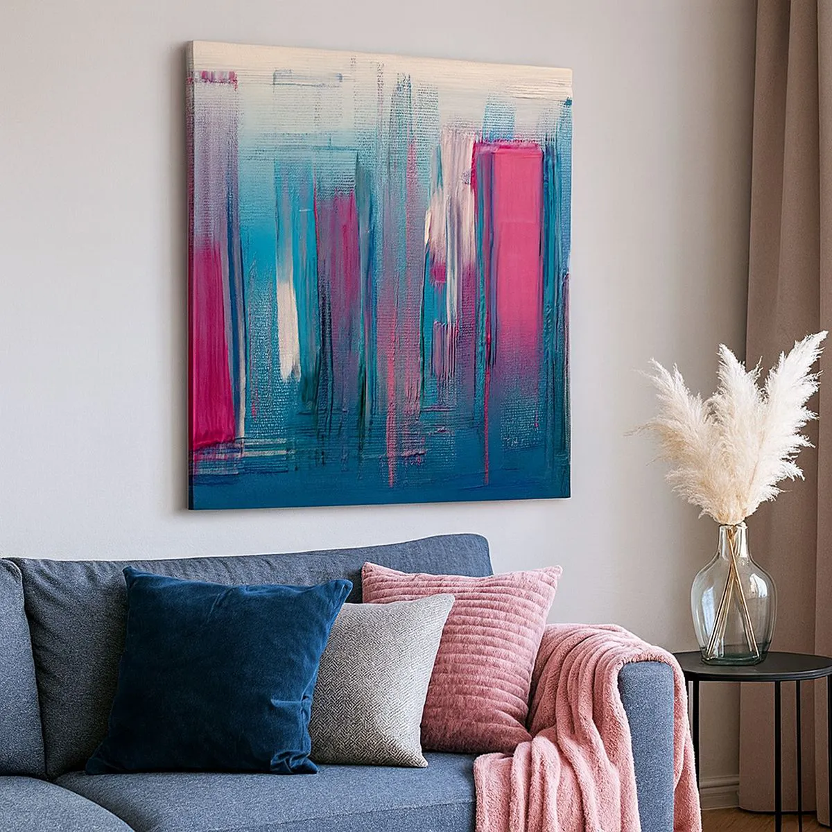 Impression sur toile - Image sur toile - Composition verticale en bleu et rouge - 60x60 cm