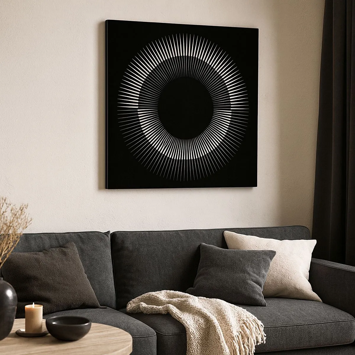 Schilderen op canvas - Zwarte zon - 30x30 cm