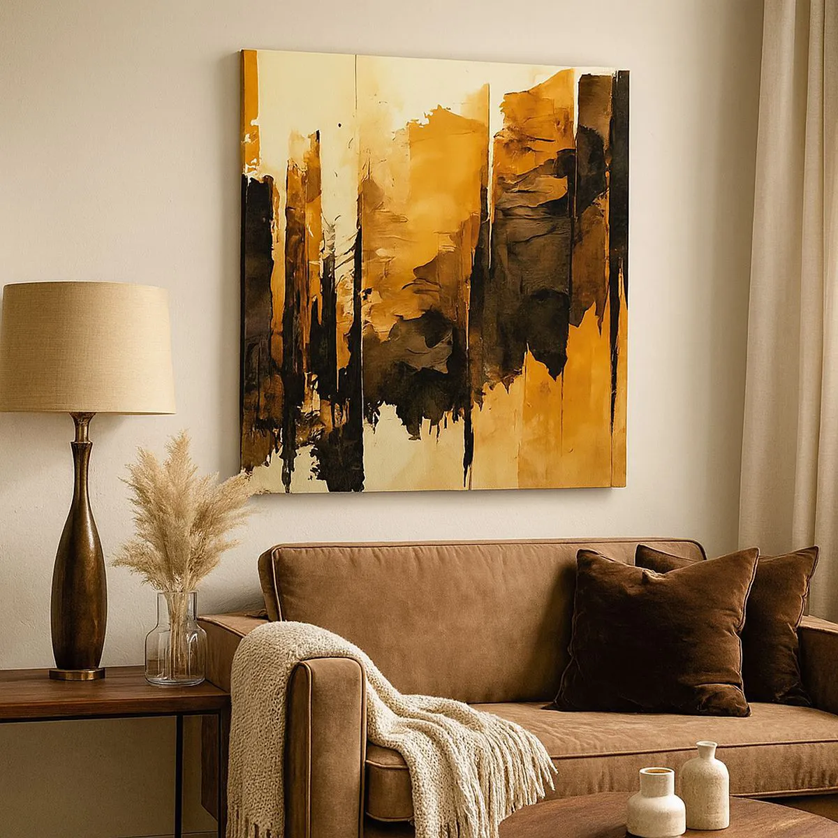 Quadro em tela - Harmonia de preto e dourado - 30x30 cm