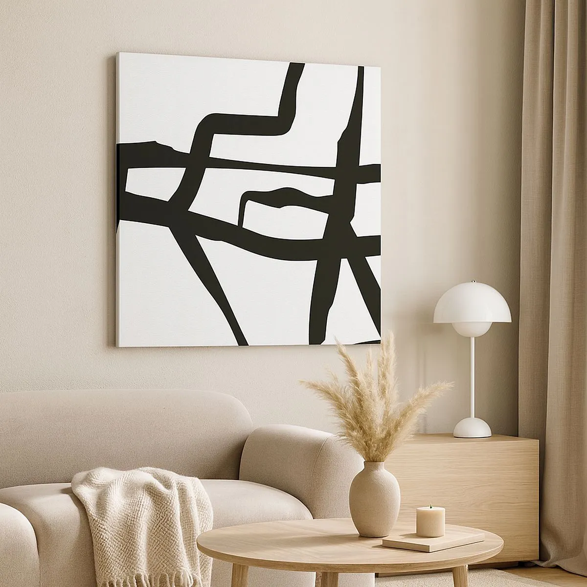 Lærredstryk - Billede på lærred - Sort og hvid konstruktion - 30x30 cm