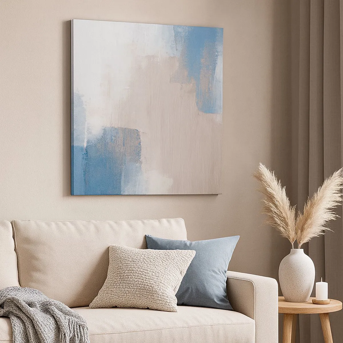 Impression sur toile - Image sur toile - Abstraction rose derrière un rideau de bleu - 70x70 cm