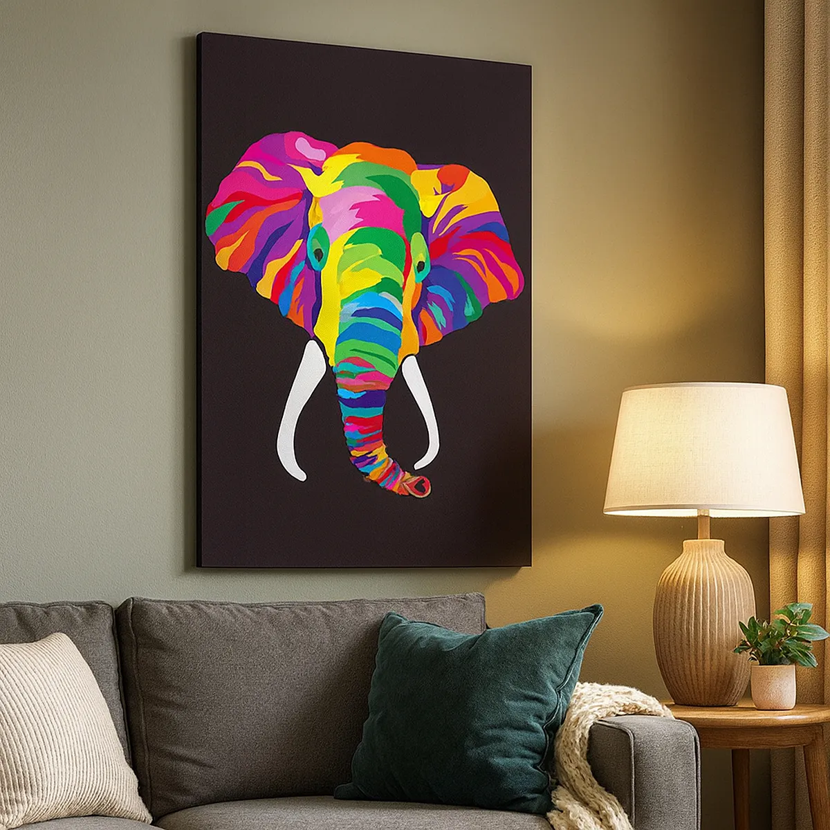 Quadro su tela - Stampe su Tela - Un'immagine colorata di un elefante su uno sfondo nero - 70x100cm - L'elefante che faceva il bagno nell'arcobaleno - Decorazione murale moderna per soggiorno e camera da letto ARTTOR