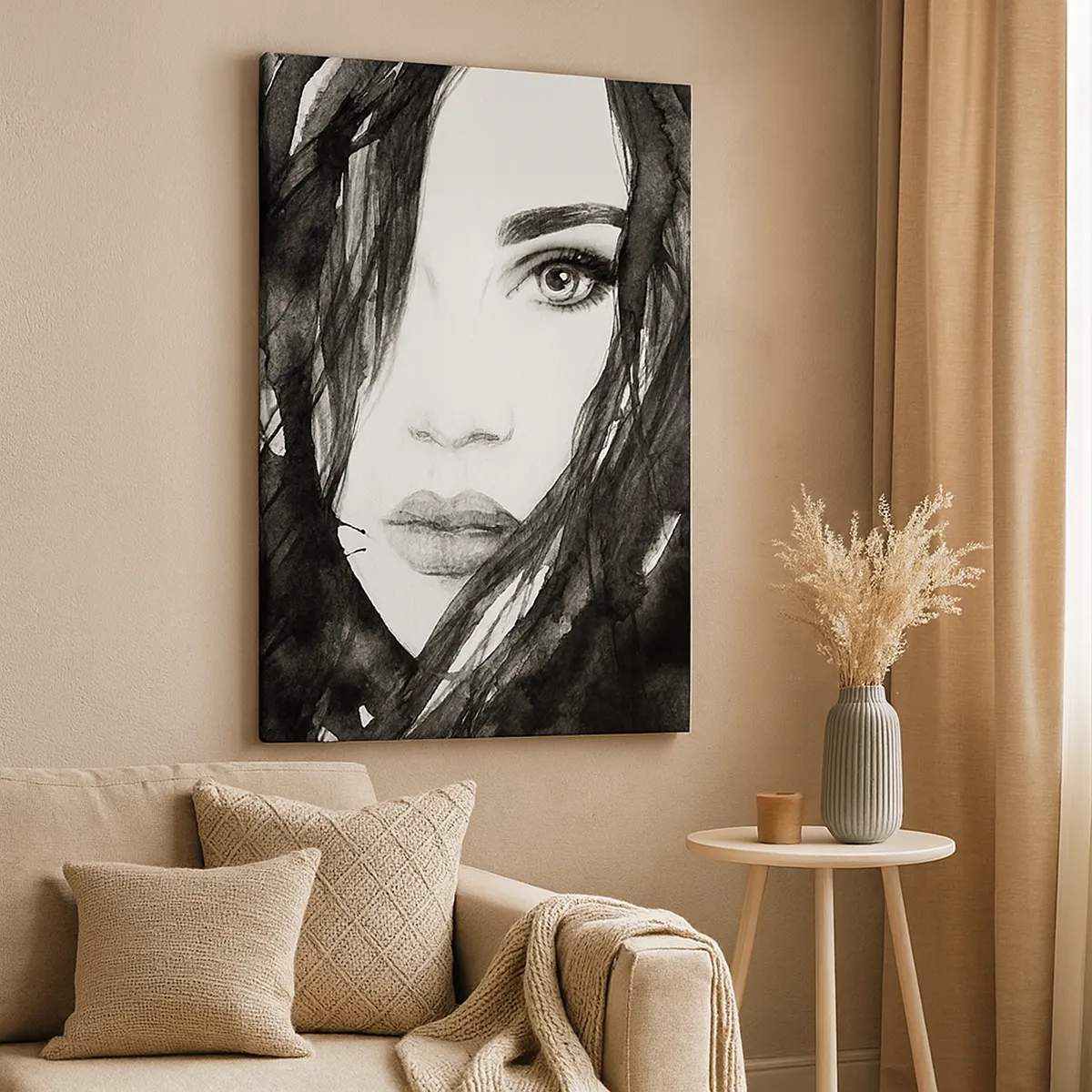Impression sur toile - Image sur toile - Portrait d'une dame en noir et blanc - 45x80 cm
