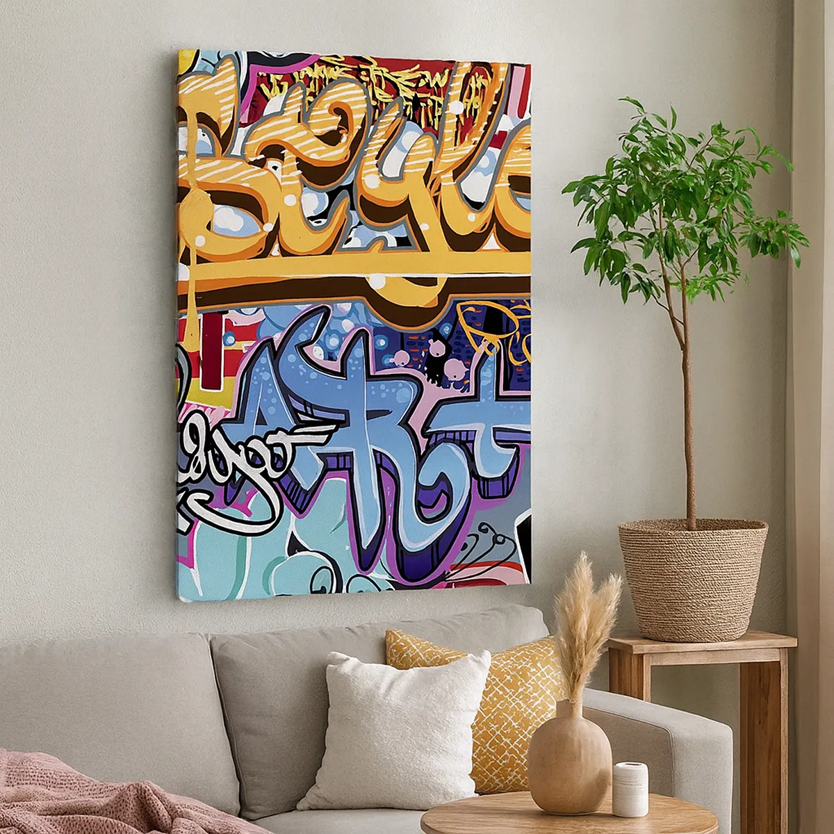 Impression sur toile - Image sur toile - Graffitis colorés avec inscriptions et illustrations dynamiques - 50x70cm - Fresques, fresques, fresques… - Décoration murale moderne pour le salon et la chambre ARTTOR