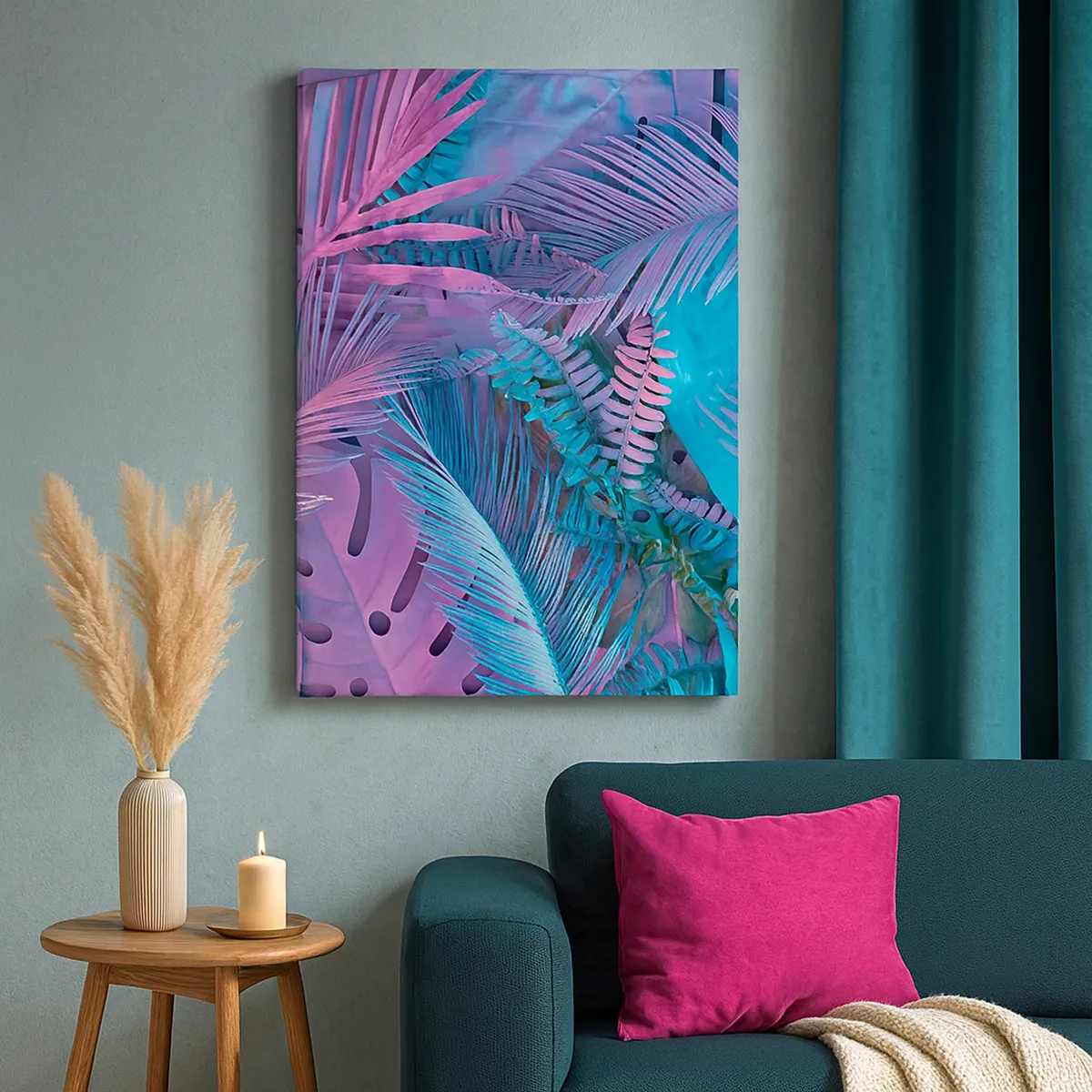 Quadro em tela - Trópicos em rosa e azul - 50x70 cm