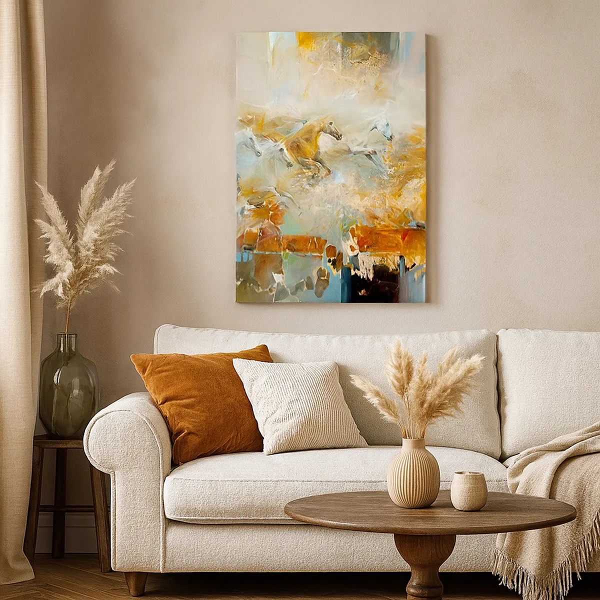 Bild auf Leinwand - Leinwandbild - Im Galopp durch das Licht - 55x100 cm