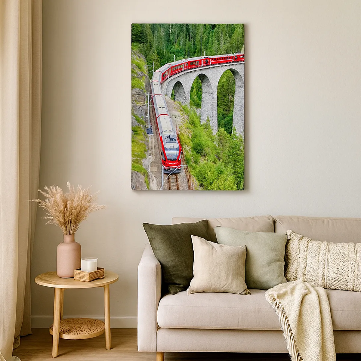 Impression sur toile - Image sur toile - Chemin de fer avec vue sur la montagne - 55x100 cm