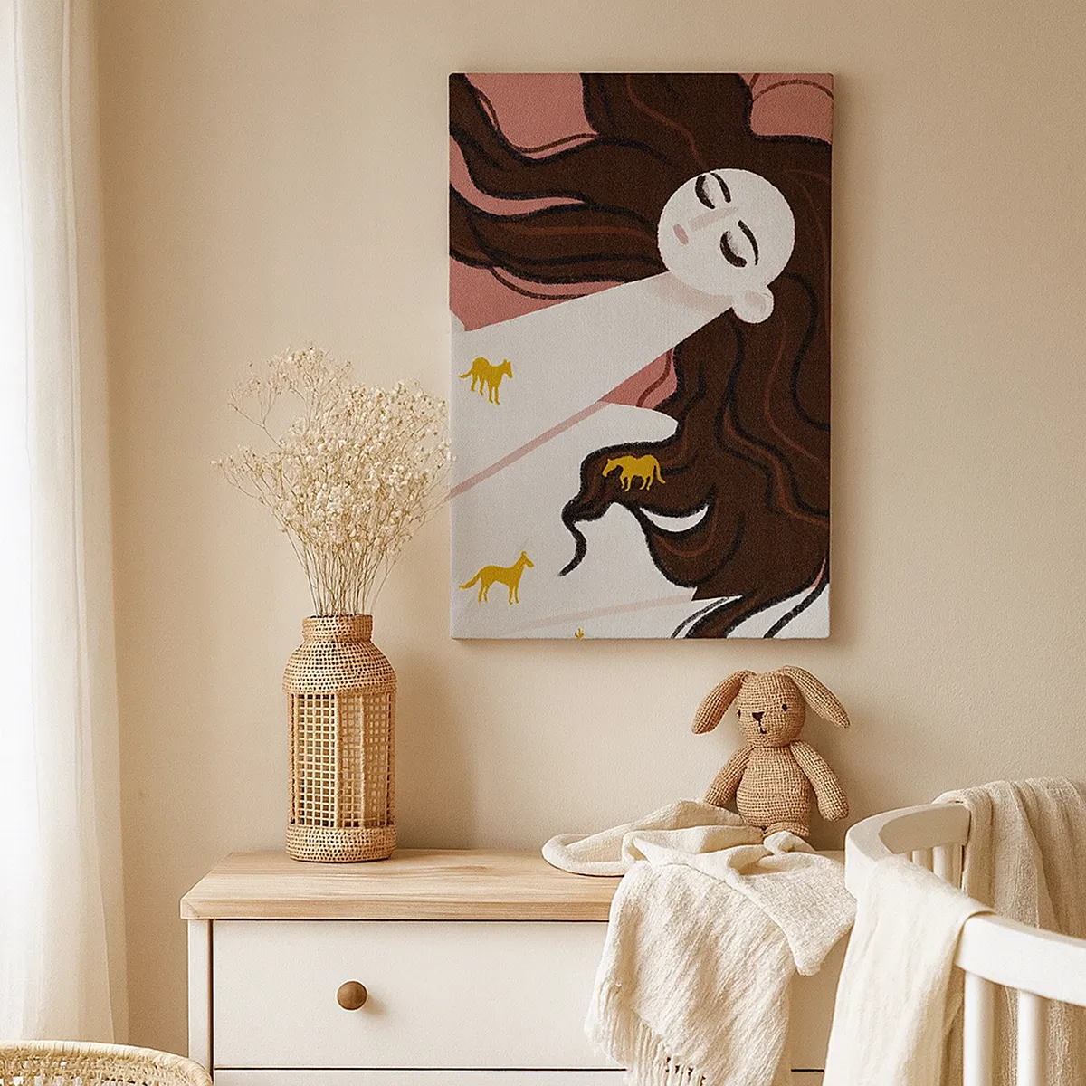 Quadro em tela - Sonho com um cavalo dourado - 45x80 cm