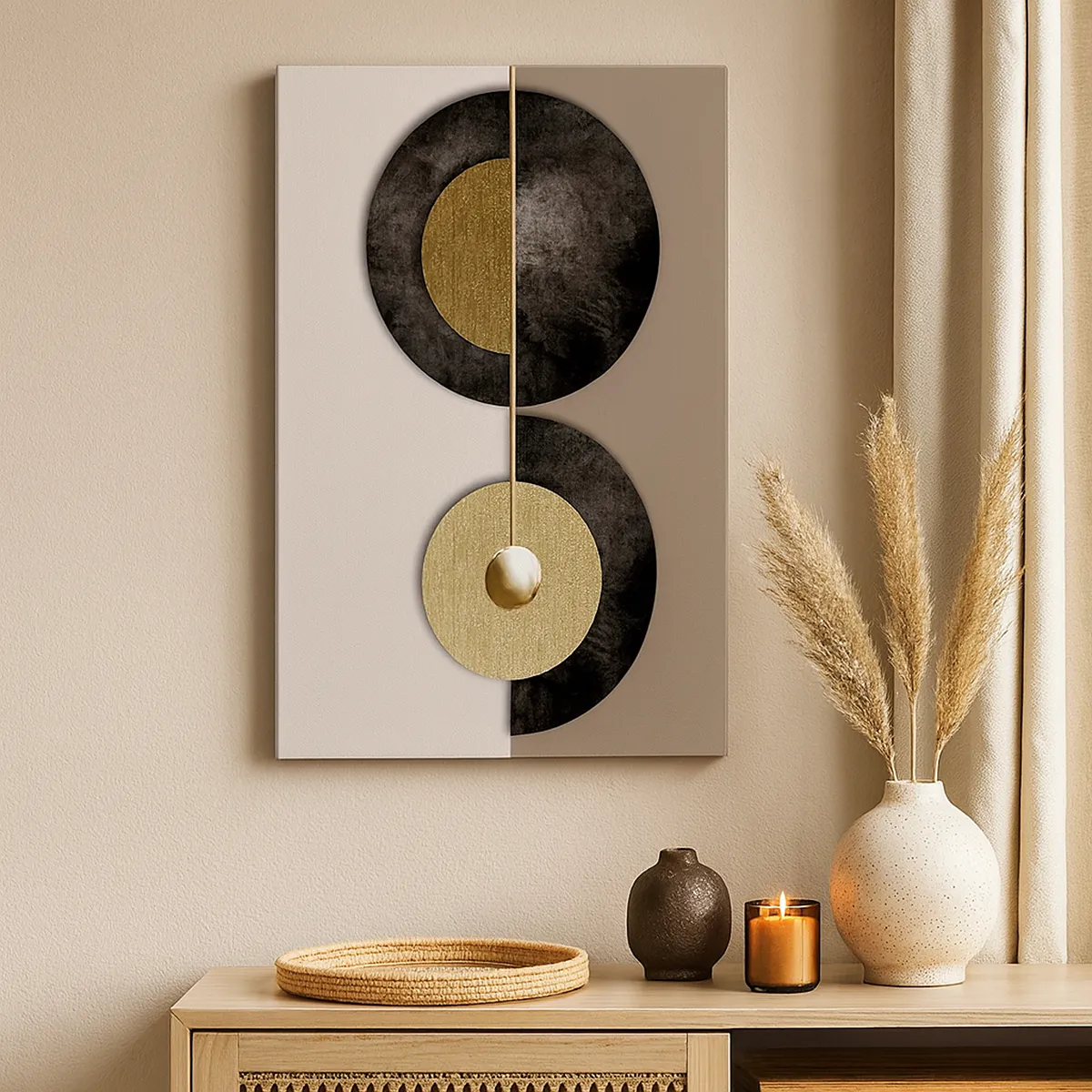 Quadro su tela - Stampe su Tela - Cerchi astratti nei toni dell'oro e del marrone - 70x100cm - Variazioni attorno al cerchio - Decorazione murale moderna per soggiorno e camera da letto ARTTOR