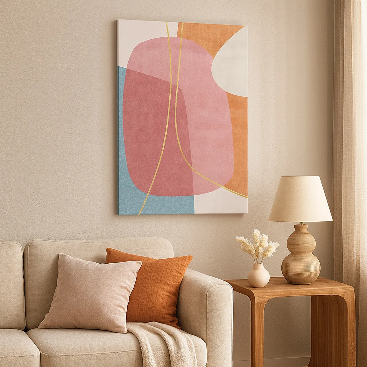 Tablou pe pânză - Compoziție pastel cu fir de aur - 80x120 cm