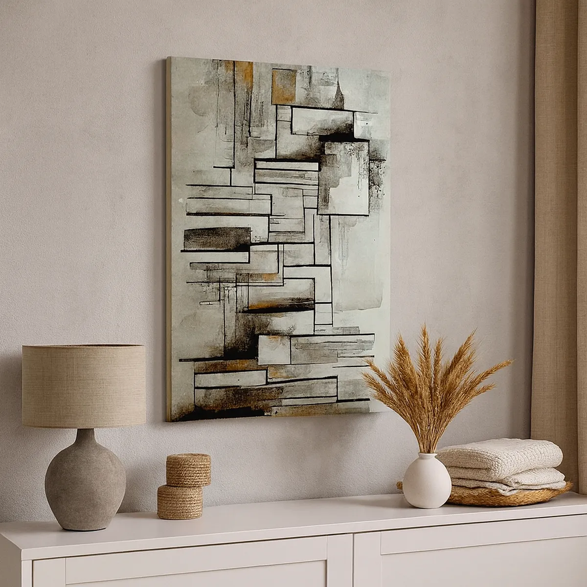 Cuadro sobre lienzo - Impresión de Imagen - Rectángulos abstractos en tonos de gris y negro. - 50x70cm - El poder de la sencillez - Decoración de pared moderna para salón y dormitorio ARTTOR