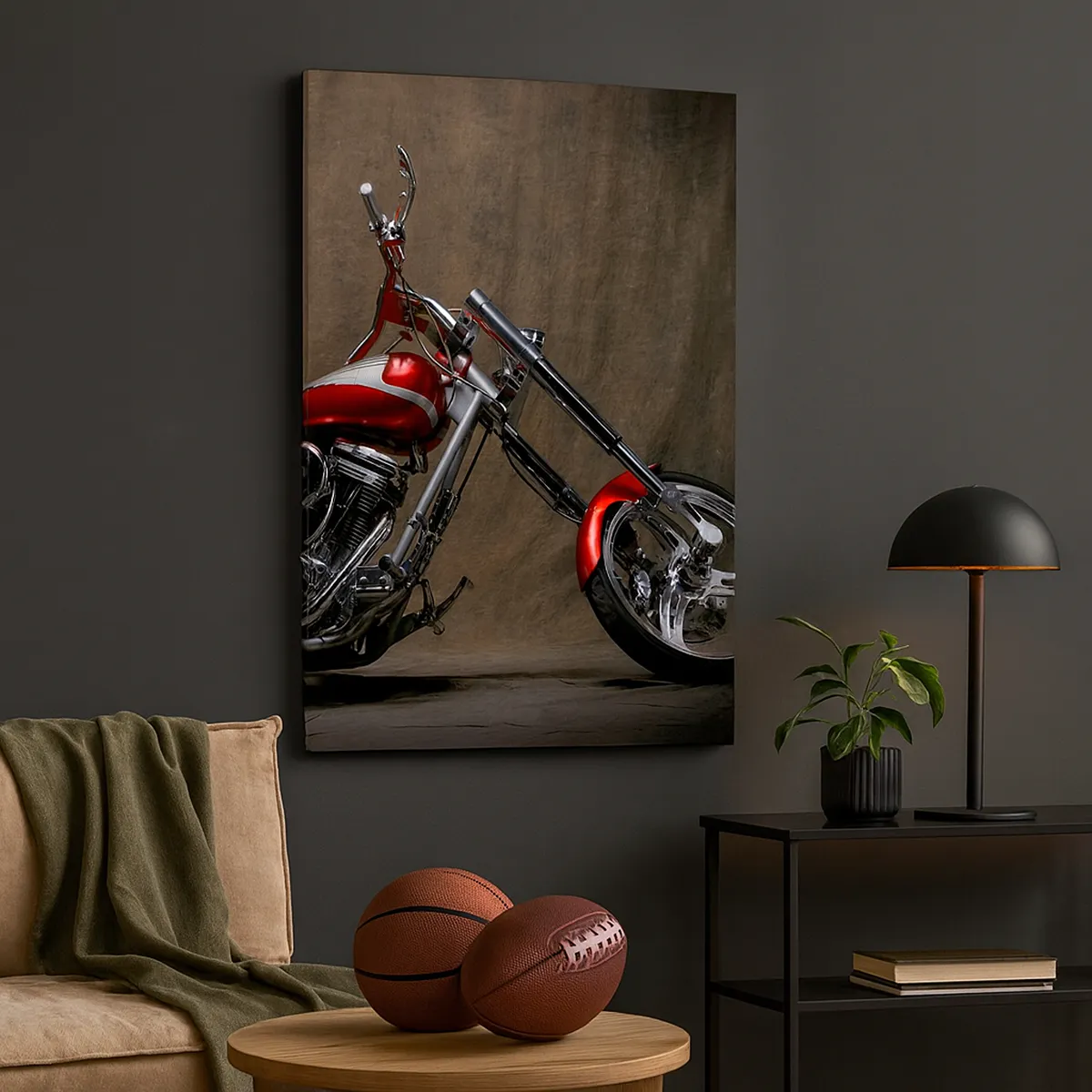 Tablou pe pânză - Frumusețea în roșu și argintiu - 55x100 cm