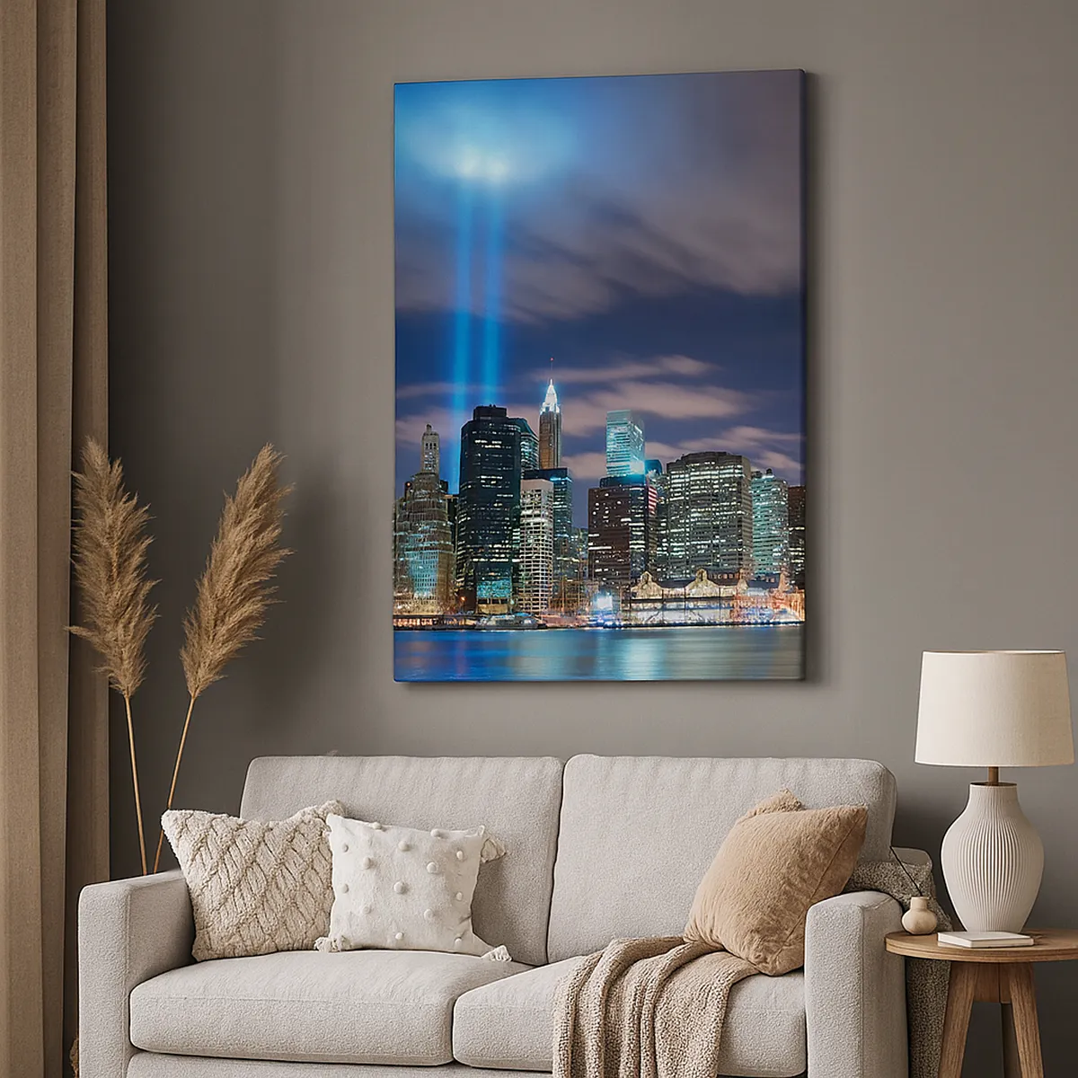 Lærredstryk - Billede på lærred - Ræk mod himlen med lys - 65x120 cm