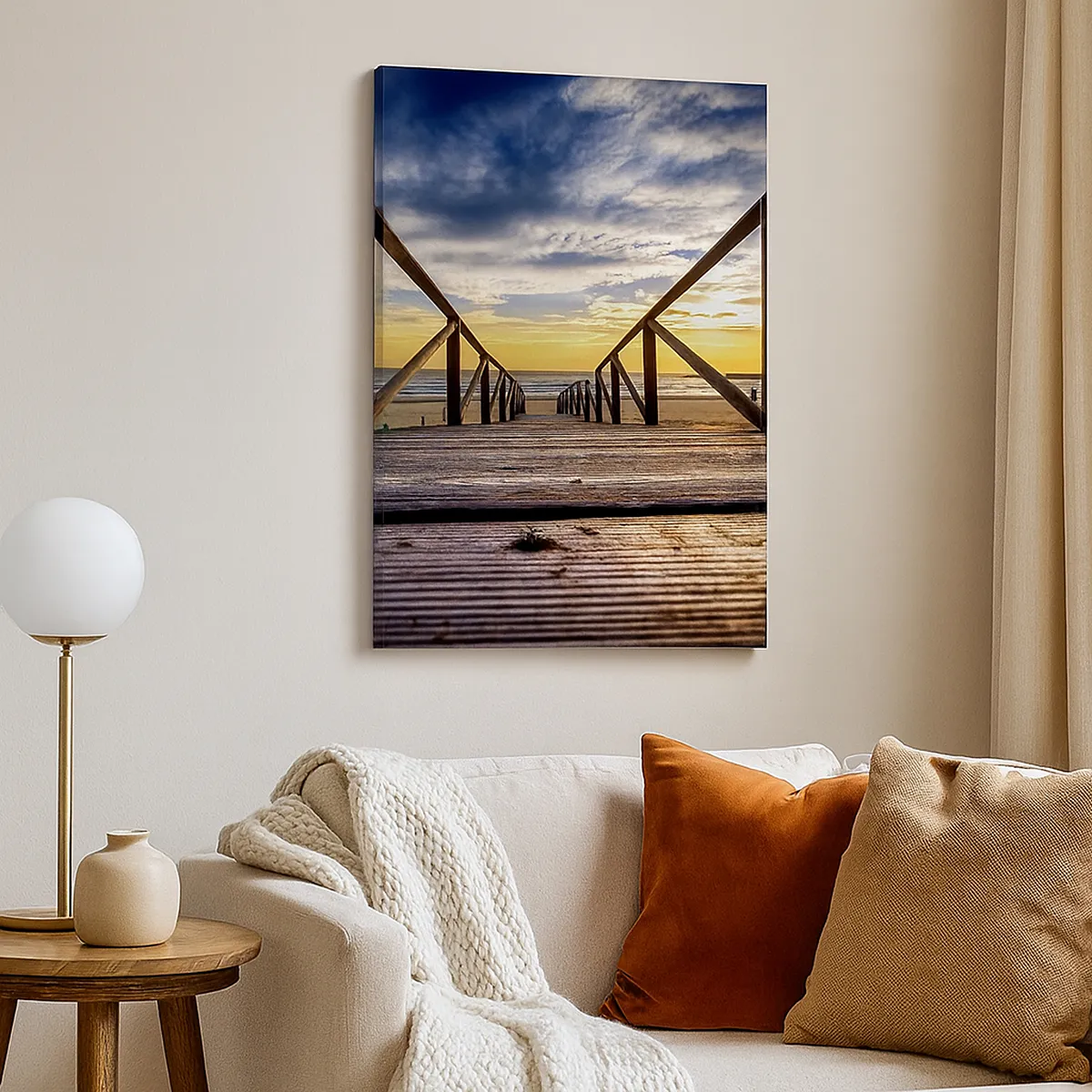 Vászonkép - Egyenesen a csendes tengerpartra naplementekor - 45x80 cm