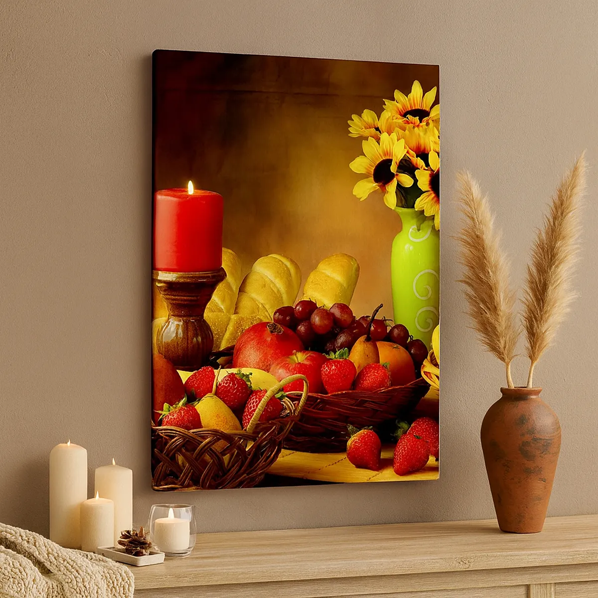 Tablou pe pânză - Natură moarte cu pâine și fructe - 50x70 cm