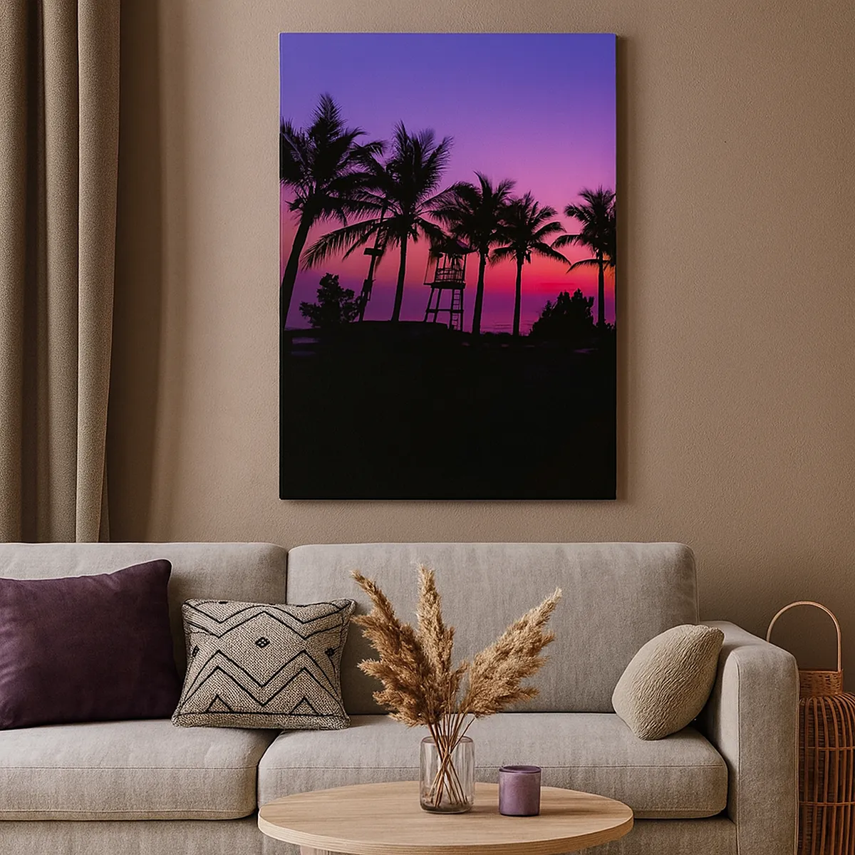 Quadro em tela - Uma noite sob as palmeiras - 45x80 cm