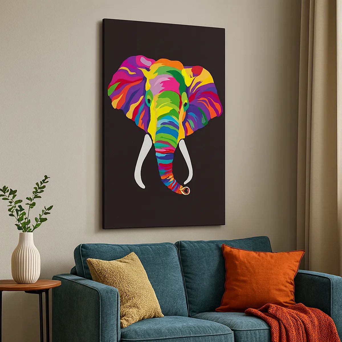 Quadro su tela - Stampe su Tela - Un'immagine colorata di un elefante su uno sfondo nero - 70x100cm - L'elefante che faceva il bagno nell'arcobaleno - Decorazione murale moderna per soggiorno e camera da letto ARTTOR