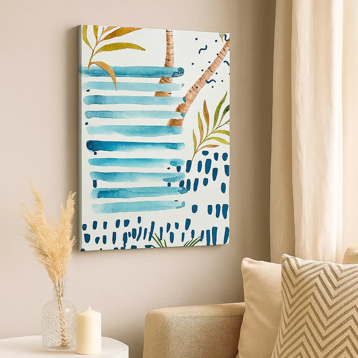 Lærredstryk - Billede på lærred - Ferie under palmerne - 45x80 cm