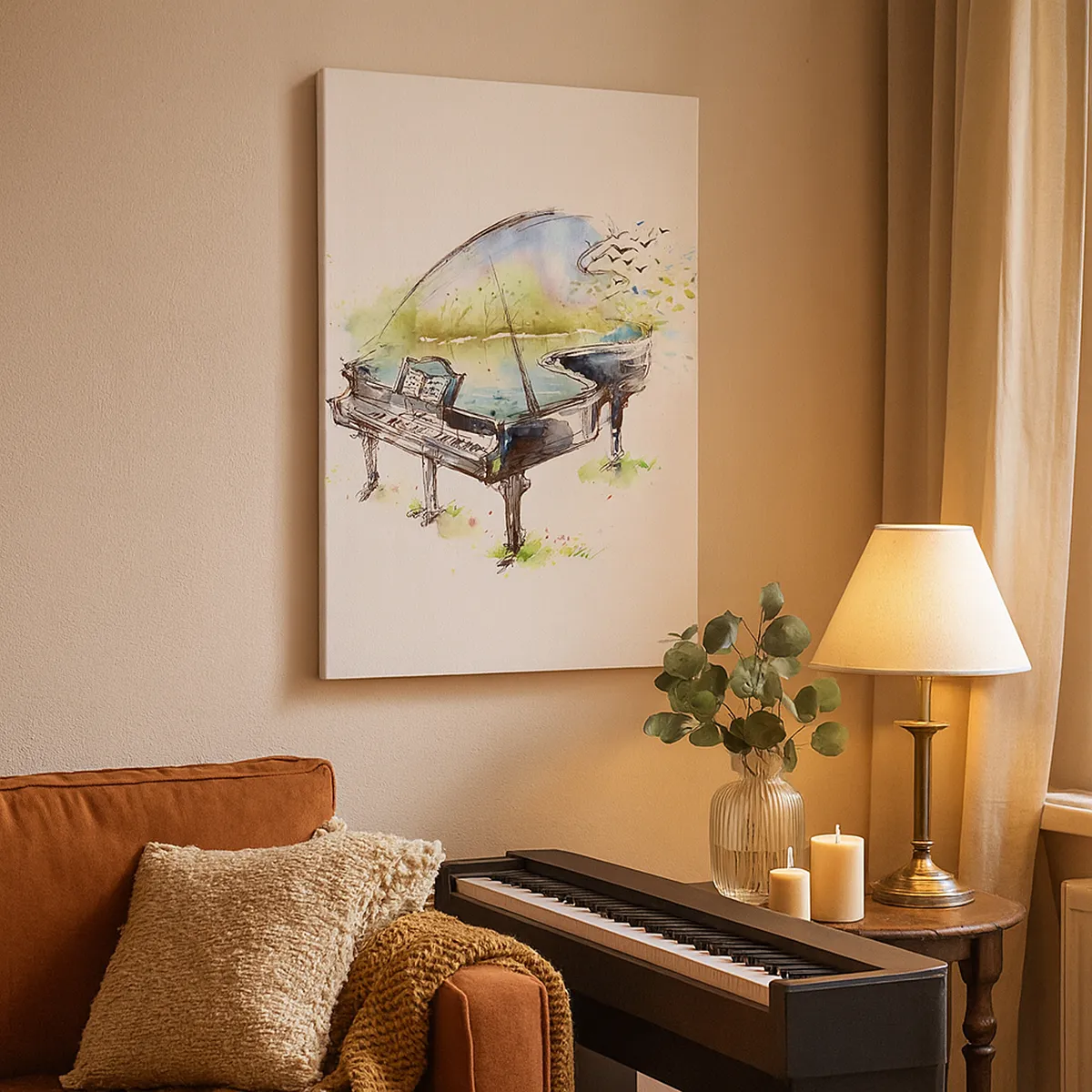 Quadro em tela - Encantado pela música - 45x80 cm