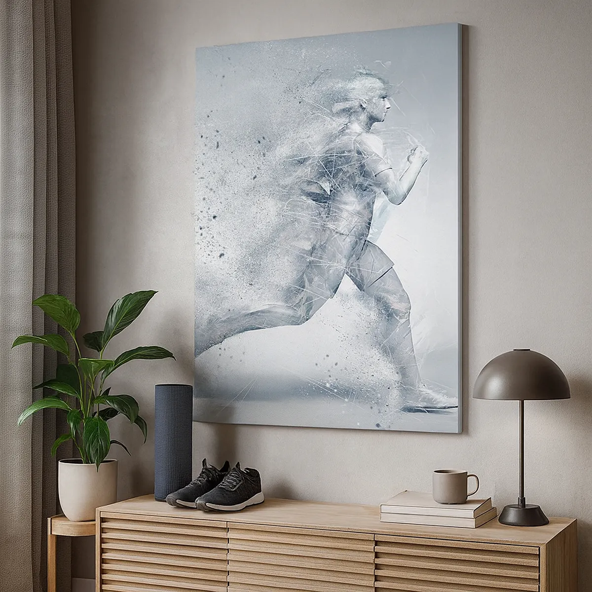 Quadro su tela - Stampe su Tela - Una figura dinamica che corre in uno stile astratto - 50x70cm - Energia pura come un cristallo - Decorazione murale moderna per soggiorno e camera da letto ARTTOR