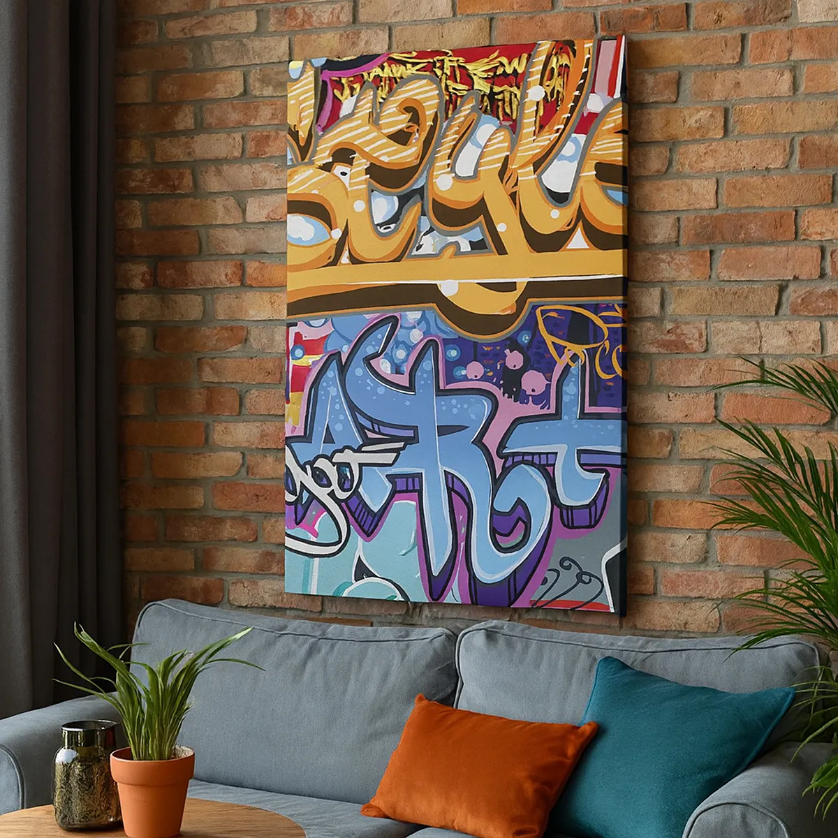 Impression sur toile - Image sur toile - Graffitis colorés avec inscriptions et illustrations dynamiques - 50x70cm - Fresques, fresques, fresques… - Décoration murale moderne pour le salon et la chambre ARTTOR