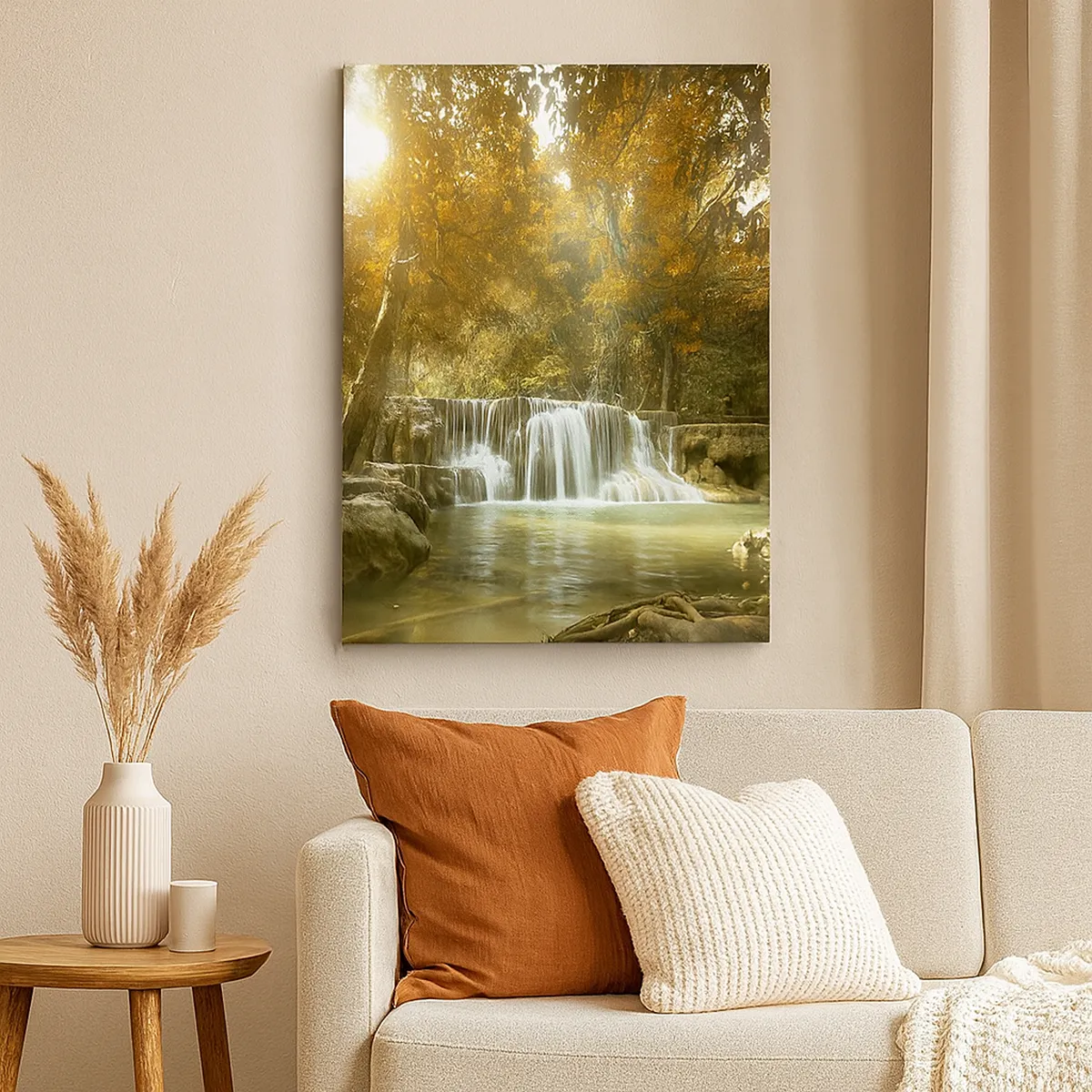 Impression sur toile - Image sur toile - Paysage d'automne avec une cascade - 50x70cm - Cascade du parc - Décoration murale moderne pour le salon et la chambre ARTTOR