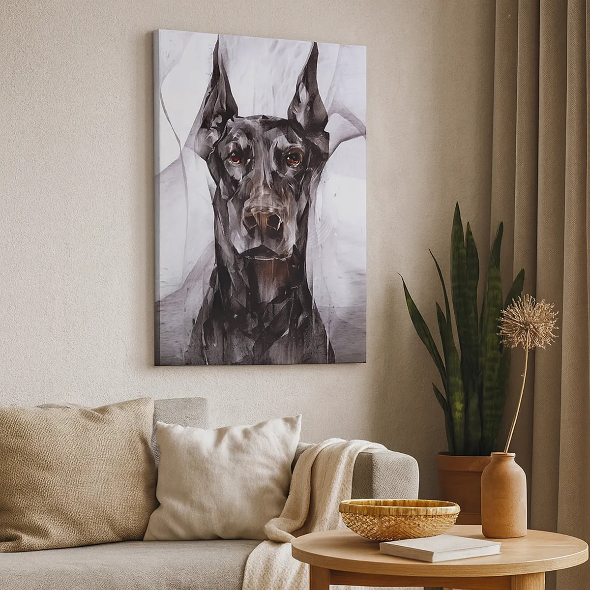 Quadro su tela - Stampe su Tela - Ritratto astratto di un cane in un approccio artistico - 50x70cm - Nobili natali - Decorazione murale moderna per soggiorno e camera da letto ARTTOR