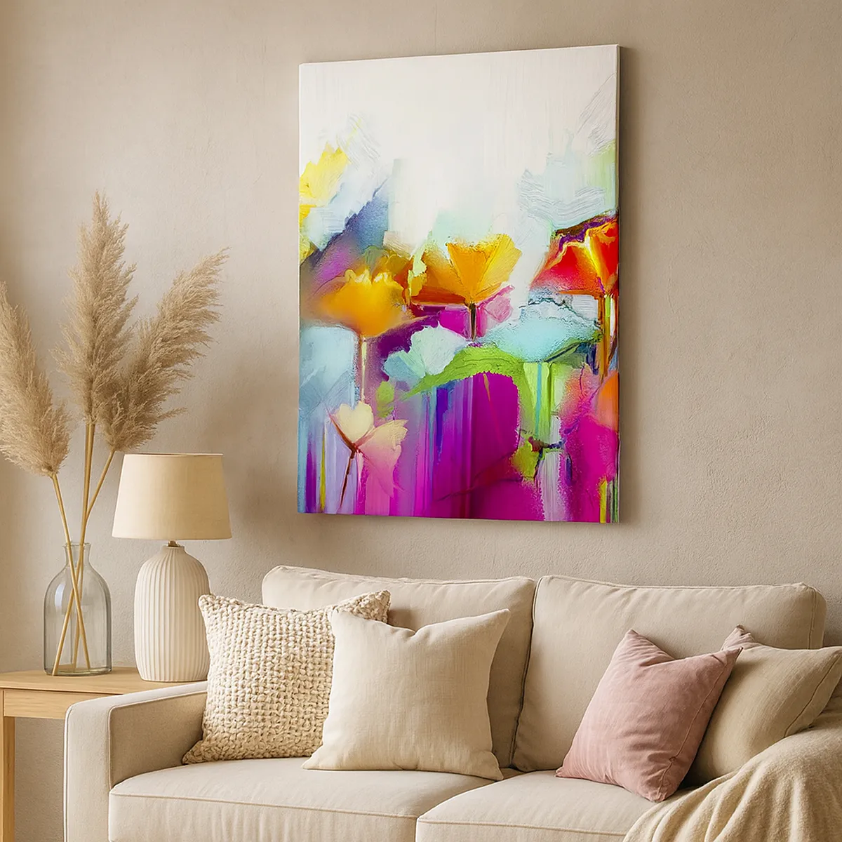 Lærredstryk - Billede på lærred - Regnbuen i blomstring - 50x70 cm