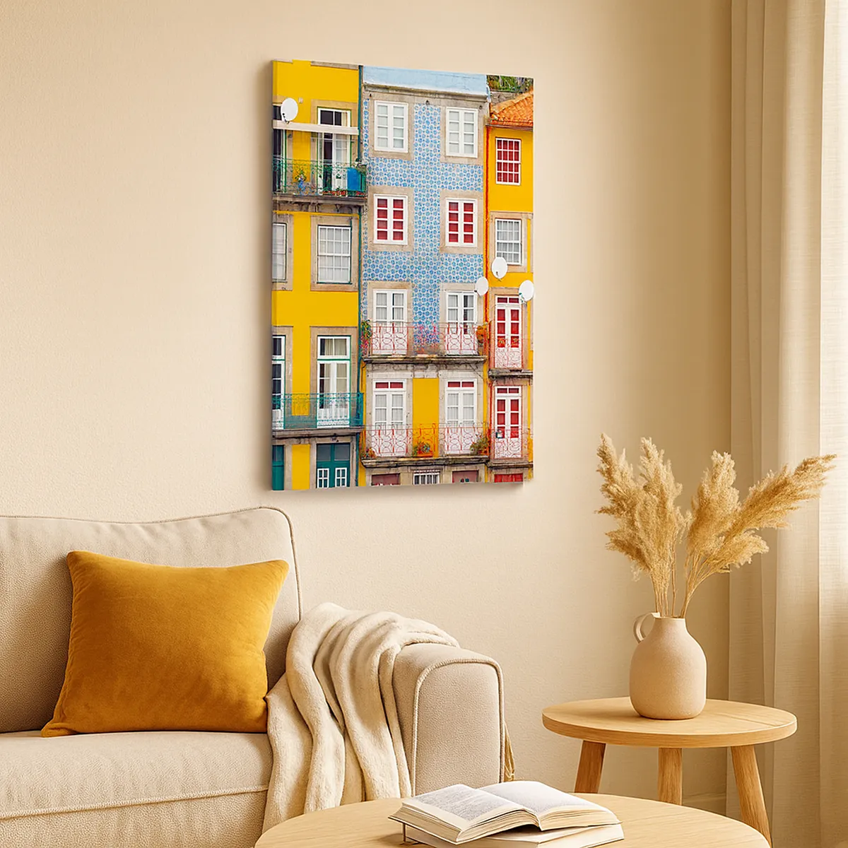 Obraz na płótnie - Kolorowe fasady kamienic w miejskim krajobrazie - 70x100cm - Barwy starego miasta - Nowoczesna dekoracja ścienna do salonu i sypialni ARTTOR