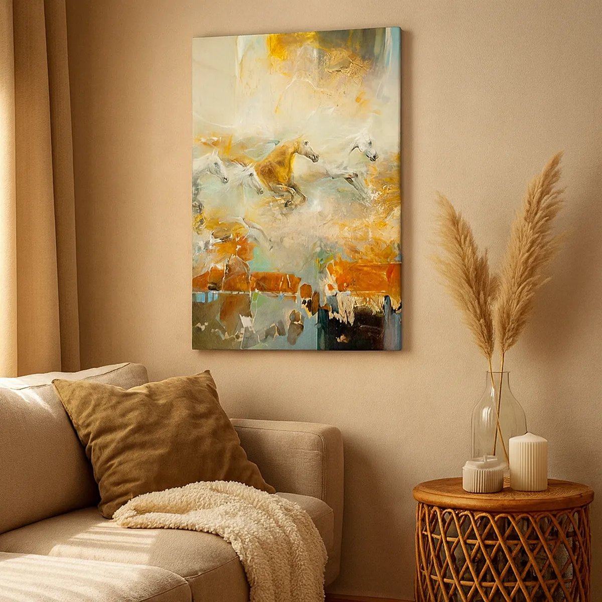 Bild auf Leinwand - Leinwandbild - Im Galopp durch das Licht - 55x100 cm