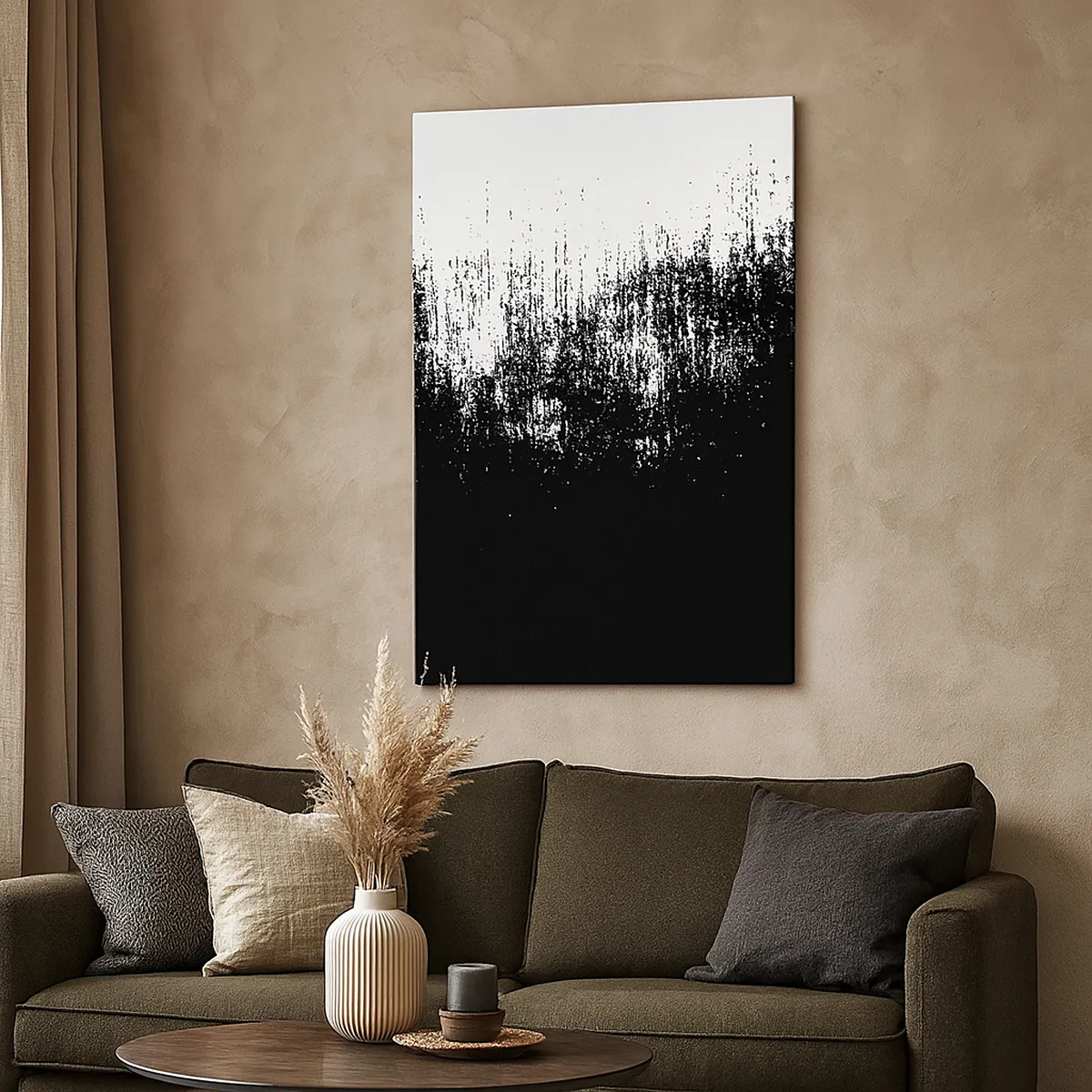 Obraz na płótnie - Minimalistyczna abstrakcja w czerni i bieli - 80x120cm - I zwycięzcą jest… - Nowoczesna dekoracja ścienna do salonu i sypialni ARTTOR