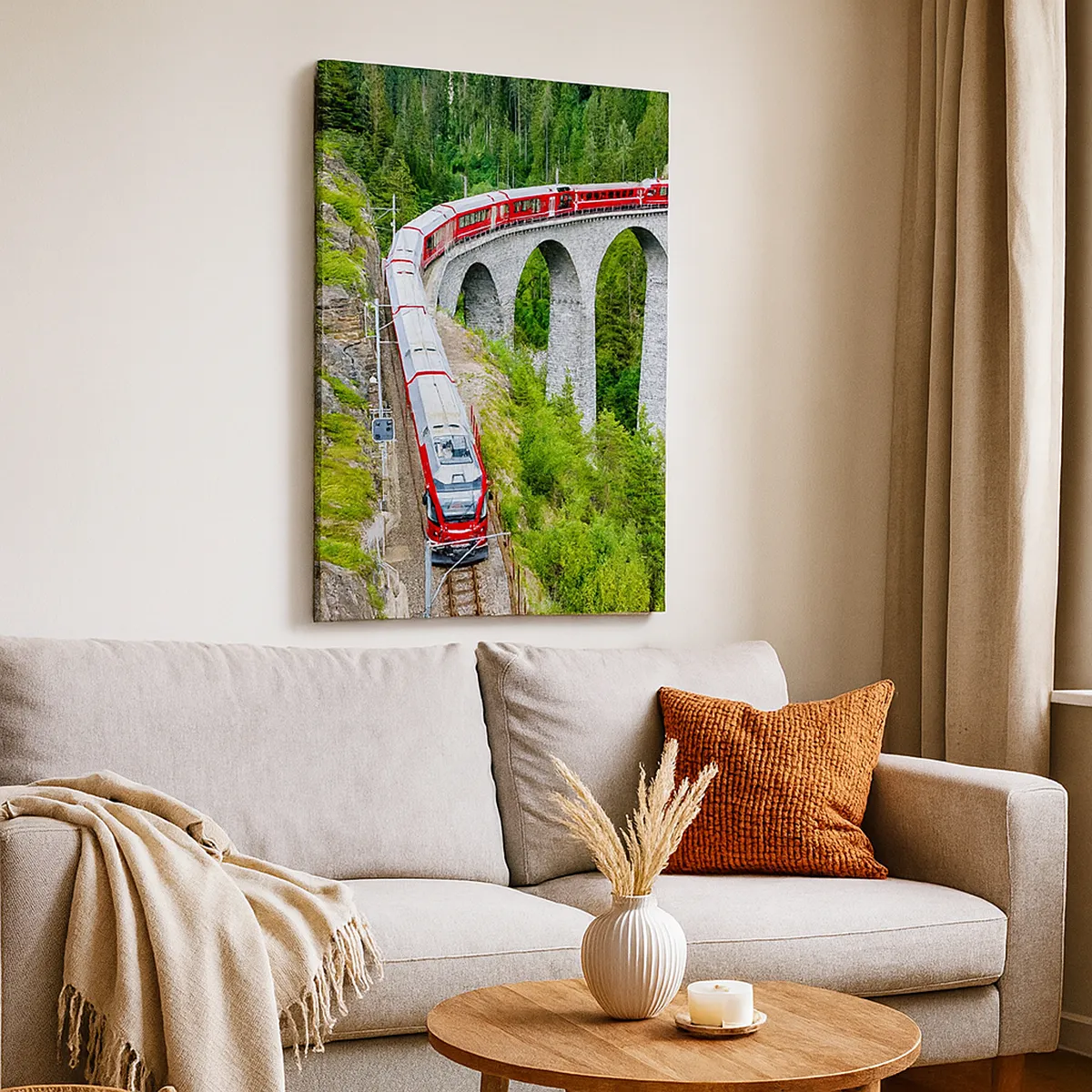 Impression sur toile - Image sur toile - Chemin de fer avec vue sur la montagne - 55x100 cm