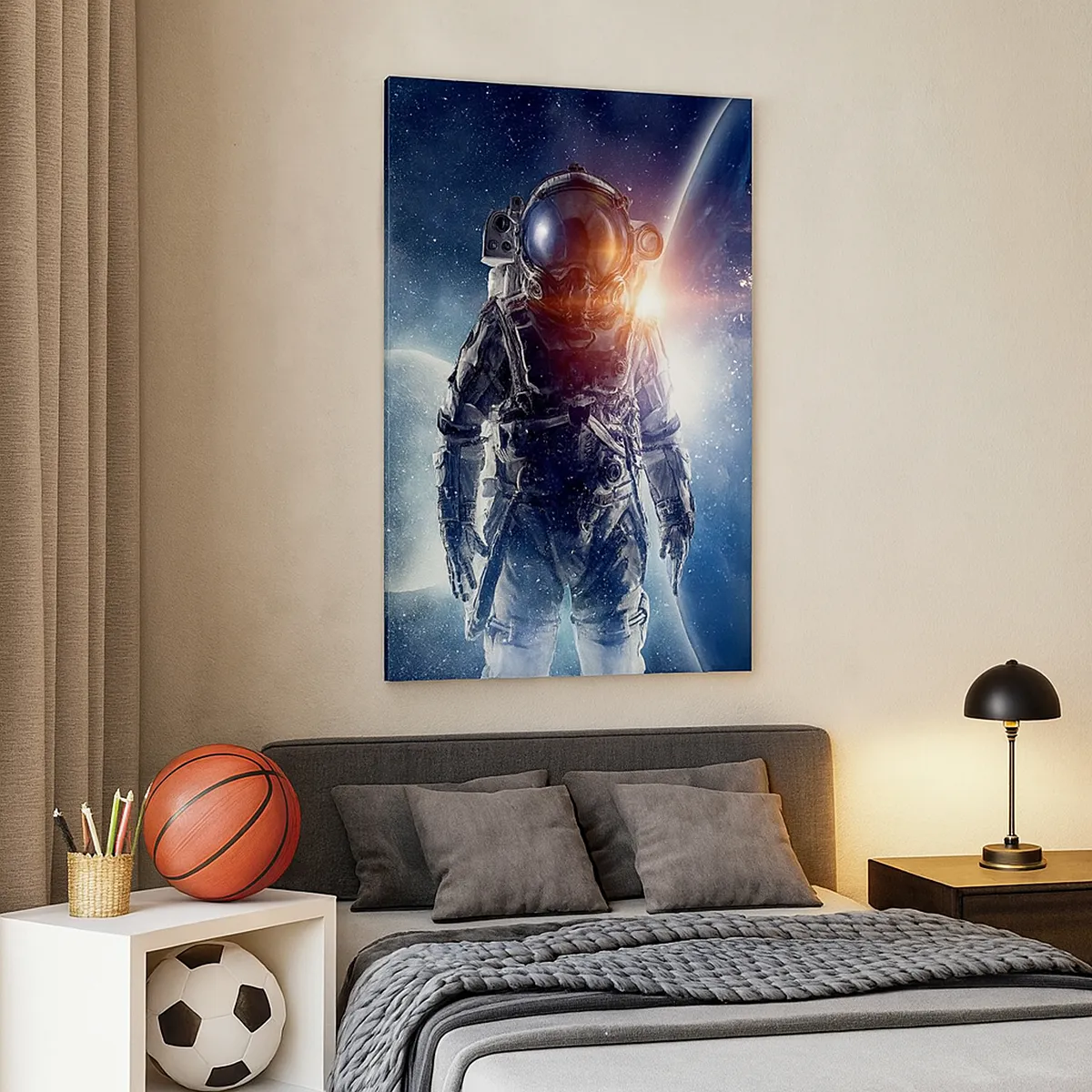 Impression sur toile - Image sur toile - Astronaute avec en arrière-plan l'espace et la planète Terre - 50x70cm - Aventure spatiale - Décoration murale moderne pour le salon et la chambre ARTTOR