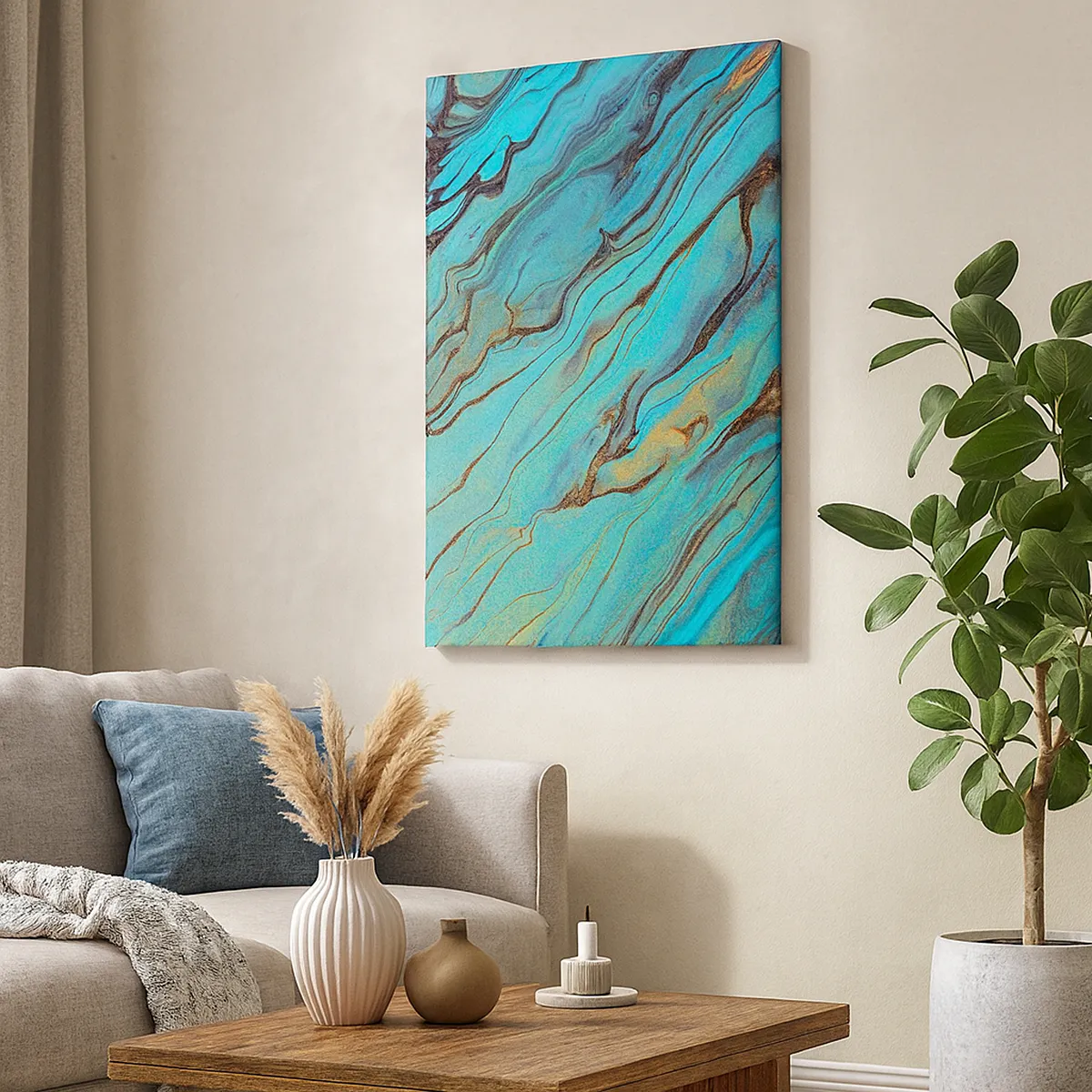 Lærredstryk - Billede på lærred - Turkis tidevand - 45x80 cm