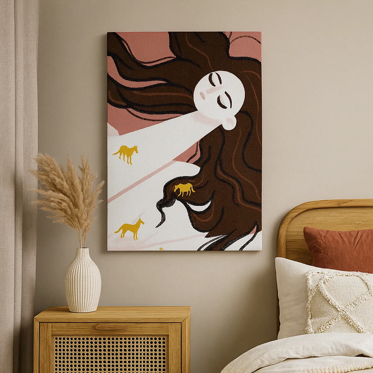 Quadro em tela - Sonho com um cavalo dourado - 45x80 cm